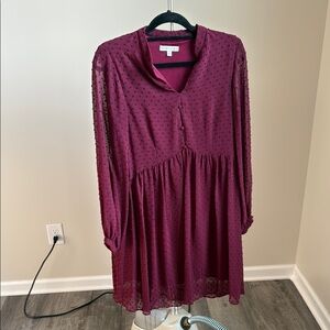 Sandra Darren Maroon Long Sleeve Dress